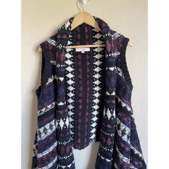 LOFT Size Medium Wool Alpaca Blend Open Cardigan Sweater Black White Purple Red - Picture 4 of 9